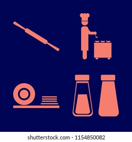 utensil vector icons set. with salt pepper shaker, rolling pin, plates shelf and chef ladle in set