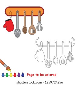 Utensils to be colored, the coloring book for preschool kids with easy educational gaming level.
