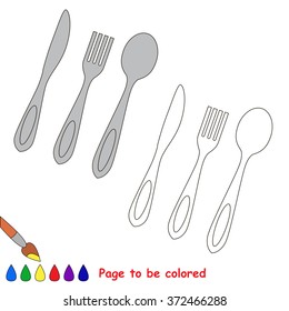 Utensils to be colored. Coloring book for children. Visual game.