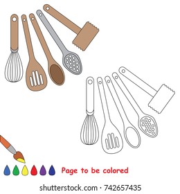 Utensils to be colored, the coloring book for preschool kids with easy educational gaming level.