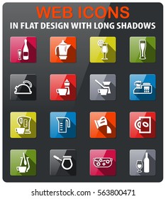 utensils for beverage icons set in flat design with long shadows