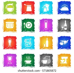 utensils for beverages vector web icons in grunge style for user interface design