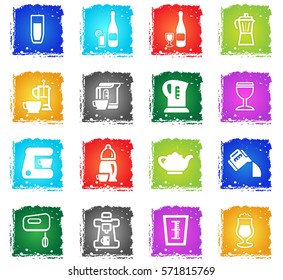 utensils for beverages vector web icons in grunge style for user interface design