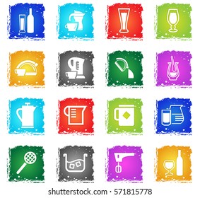 utensils for beverages vector web icons in grunge style for user interface design