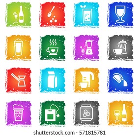 utensils for beverages vector web icons in grunge style for user interface design