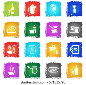 utensils for beverages vector web icons in grunge style for user interface design