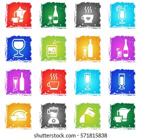 utensils for beverages vector web icons in grunge style for user interface design