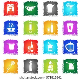 utensils for beverages vector web icons in grunge style for user interface design