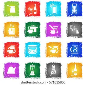 utensils for beverages vector web icons in grunge style for user interface design