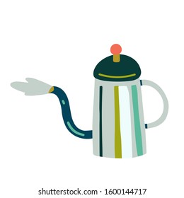 Utensils for brewing coffee alternatively, vector isolated illustration, isolated colored drawing of hand drip coffee pot. 