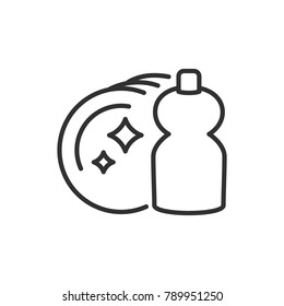 Utensils and detergent. Line with Editable stroke