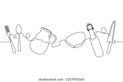 Utensils. Horizontal vector illustration isolated on white background.