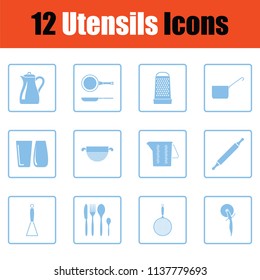 Utensils icon set. Blue frame design. Vector illustration.