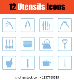 Utensils icon set. Blue frame design. Vector illustration.