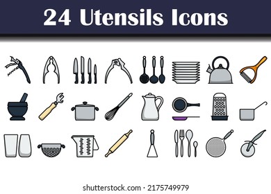 Utensils Icon Set. Editable Bold Outline With Color Fill Design. Vector Illustration.