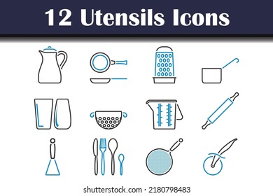 Utensils Icon Set. Editable Bold Outline With Color Fill Design. Vector Illustration.