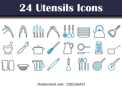 Utensils Icon Set. Editable Bold Outline With Color Fill Design. Vector Illustration.