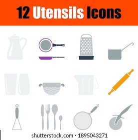 Utensils Icon Set. Flat Design. Fully editable vector illustration. Text expanded.