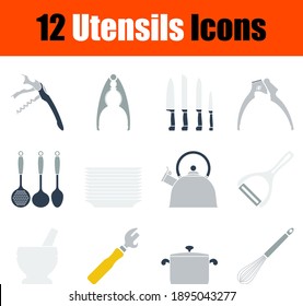 Utensils Icon Set. Flat Design. Fully editable vector illustration. Text expanded.