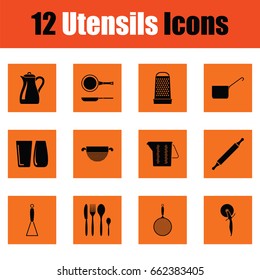 Utensils icon set. Orange design. Vector illustration.