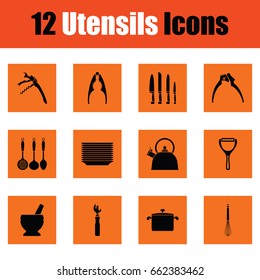 Utensils icon set. Orange design. Vector illustration.