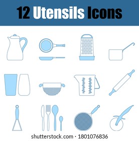 Utensils Icon Set. Thin Line With Blue Fill Design. Vector Illustration.