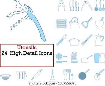 Conjunto de iconos de Utensils. Línea Delgada Con Diseño De Relleno Azul. Ilustración vectorial.