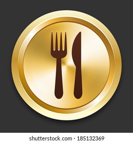 Utensils Icons on Gold Button Collection
