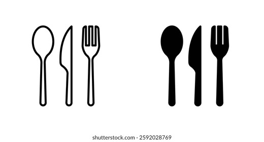 Utensils icons. stroke line and black solid icons
