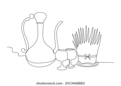 utensils on Nowruz celebrations. Nowruz one-line drawing