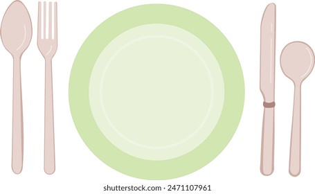 The utensils and plate are depicted in a simplistic style with minimal detail and flat colors.