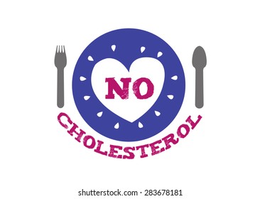 Utensils and Plate with No Cholesterol or Cholesterol-free food concept. Editable Clip Art