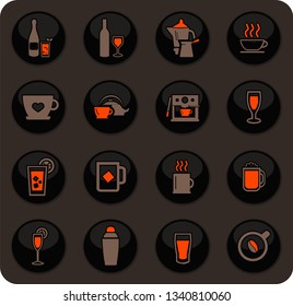 Utensils for the preparation of beverages color vector icons on dark background for user interface design