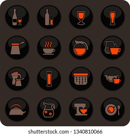 Utensils for the preparation of beverages color vector icons on dark background for user interface design