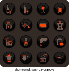 Utensils for the preparation of beverages color vector icons on dark background for user interface design