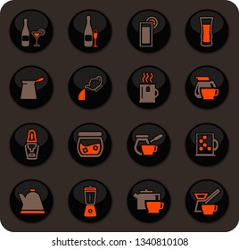 Utensils for the preparation of beverages color vector icons on dark background for user interface design