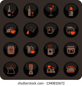 Utensils for the preparation of beverages color vector icons on dark background for user interface design