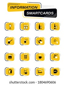 Utensils for the preparation of beverages color vector icons on information smart cards for user interface design