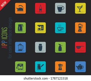 Utensils for the preparation of beverages icon set for web sites and user interface