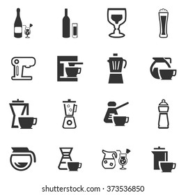 Utensils for the preparation of beverages icon set for web sites and user interface