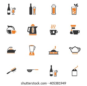Utensils for the preparation of beverages icon set for web sites and user interface