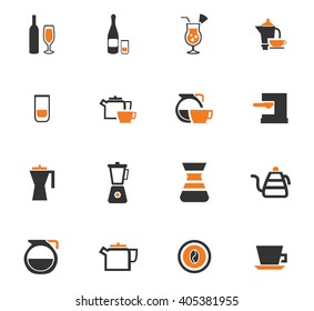 Utensils for the preparation of beverages icon set for web sites and user interface