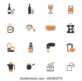 Utensils for the preparation of beverages icon set for web sites and user interface