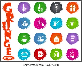 Utensils for the preparation of beverages icon set for web sites and user interface in grunge style