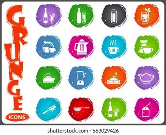 Utensils for the preparation of beverages icon set for web sites and user interface in grunge style