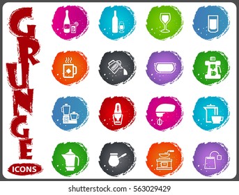 Utensils for the preparation of beverages icon set for web sites and user interface in grunge style