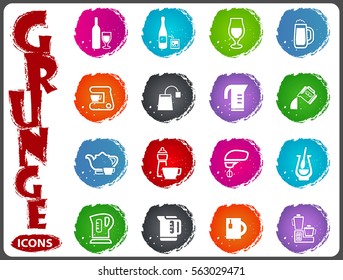 Utensils for the preparation of beverages icon set for web sites and user interface in grunge style