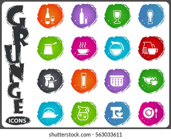 Utensils for the preparation of beverages icon set for web sites and user interface in grunge style