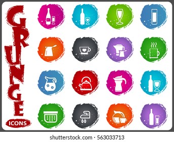 Utensils for the preparation of beverages icon set for web sites and user interface in grunge style