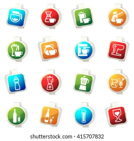 Utensils for the preparation of beverages stickers label icon set for web sites